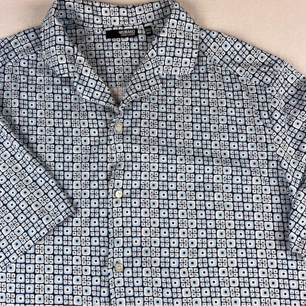 Murano Liquid Luxury Men's 3XT Blue with Square AOP Short Sleeve Shirt